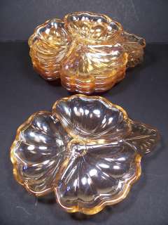 Carnival Glass   Set of 4 Clover Shaped Bowls / 3 Sectioned Dishes   7 