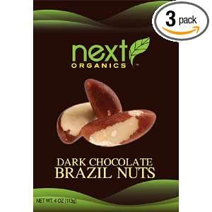 Next Organic Brazil Nuts Dark Chocolate Covered, 4 Ounce (Pack of 3 