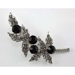    Black Swarovski Crystal Fancy Leaf Brooch Pin 