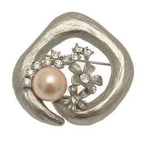 Acosta Brooches   Pastel Pink Pearl & Crystal   Vintage Style Floral 