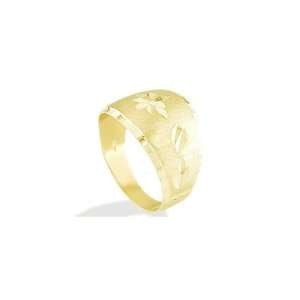   Brushed 14k Yellow Gold Diamond Cut Designer Dome Ring Jewelry
