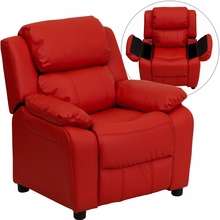 Flash Chair Kids Recliner Red Vinyl with Storage Arms  