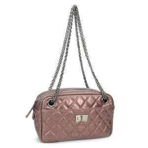 AUTHENTIC CHANEL® METALLIC QUILTED LEATHER 2.55 REISSUE CAMERA BAG 