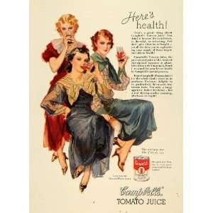 1935 Ad Campbell Tomato Vegetable Juice Women Fashion   Original Print 