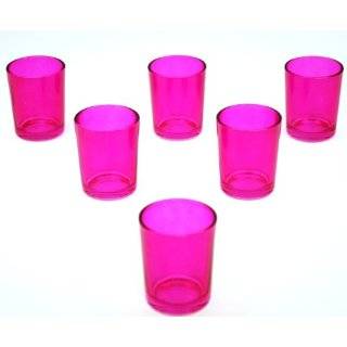   Glass Votive Candle Holders + 72 Pieces White Votive Candles, Pink