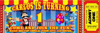 personalized circus carnival big top themed birthday party invitations