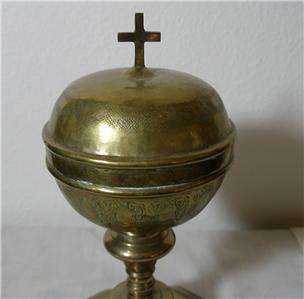 NICELY ETCHED 19TH CENTURY BRASS COMMUNION PYX. NR  