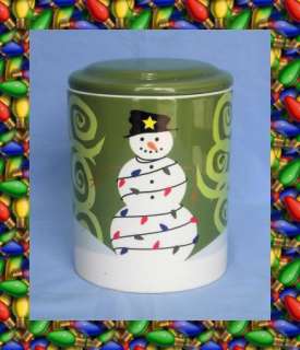   Christmas HOLIDAY Ceramic Canister Style COOKIE JAR SNOWMAN SWIRLS