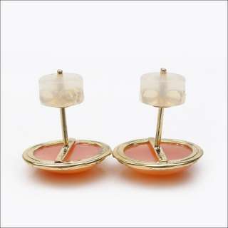   PINK,SALMON CORAL 9.5*11.5MM INLAY 14K 585er GOLD EARRINGSSTUD  