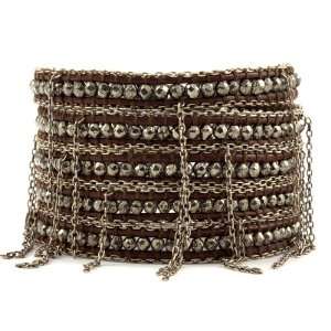  Chan Luu Pyrite Wrap Bracelet with Chain on Brown Leather 