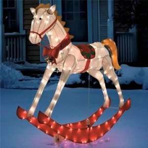   and Animated Glistening Rocking Horse Christmas Yard Art Decoration