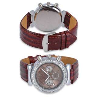 Crystal Stone Decorated Brown Band Wrist Ladies Watch  
