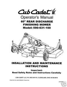 Cub Cadet 60 Finish Mower Deck Op. Manual #590 631 100  