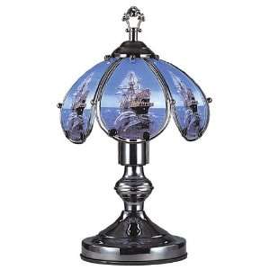  14.25h Glass Boat Theme Black Chrome Base Touch Lamp 