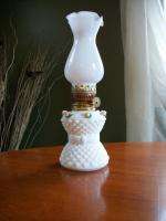 Vintage White Opaque Glass & Rosette Miniature Victorian Oil Lamp 