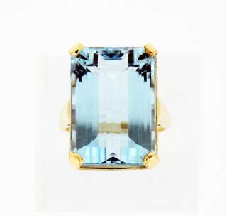 40 carat Blue Topaz in 14k Gold Ring Emerald Cut  