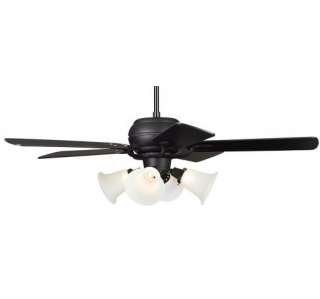 NEW 52 MATTE BLACK CEILING FAN + 4 SCULPTED FROSTED GLASS GLOBES 