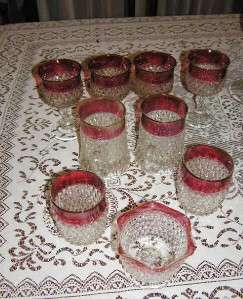   Indiana Glass Diamond Point Ruby Flash Glasses, Decanters, Bowls etc