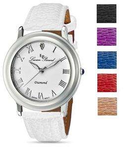 Lucien Piccard Diamond Collection White Dial Leather Strap Ladies 