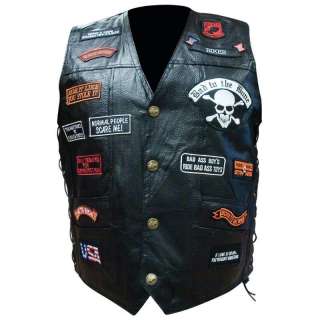 Diamond Plate Leather Biker Vest 23 Patches 3XL  