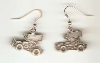 PEWTER SPRINT CAR RACING EARRINGS RACING JEWELRY DIRT TRACK OUTLAWS 