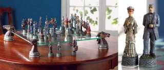 Civil War Chess Set Glass Board on Horse Heads  