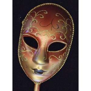 Halloween Mask Full Face Mardi Gras Round Burgundy Venetian Masquerade 