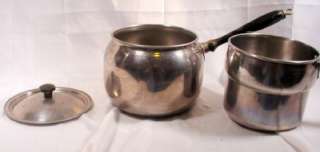 Vintage Stainless Steel Double Boiler Pots Wood Handles  