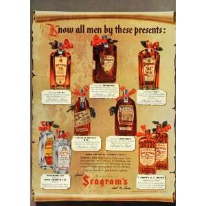  1936 Ad Christmas Seagrams Liquor Bottles Crown Bourbon 