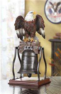 American BALD EAGLE on Metal Liberty Bell STATUE/Figure  