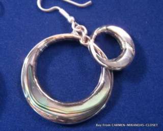SILVER & ABALONE SHELL EARRINGSDOUBLE CIRCLE DROP TAXCO MEXICO  