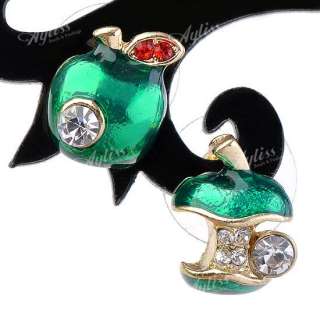  Green Apple Crystal Glass Ear Studs Earrings Korean Jewelry  