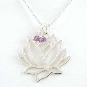  Large Open Design Lotus Flower Pendant in Sterling Silver 