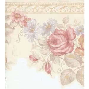 Wallpaper Border Victorian Vintage Floral Swag on Cream 