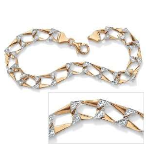  Lux Mens Diamond 10k Gold Rectangular Link Bracelet 8 1/2 