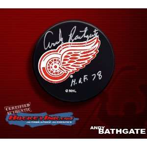 Andy Bathgate Redwings Autographed/Hand Signed Hockey Puck