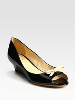 Kate Spade New York   Tracey Patent Leather Peep Toe Wedge Bow Pumps