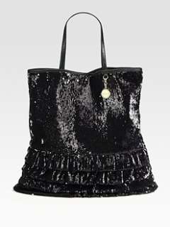 RED Valentino   Sequin & Leather Trim Ruffled Tote Bag