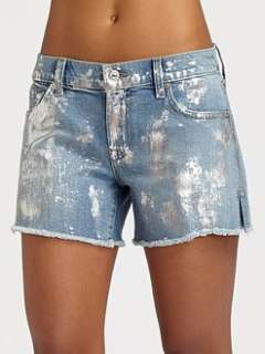 For All Mankind   Carlie Silver Foil Cut Off Shorts