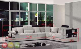 Modern White Italian Leather Sectional Sofa w/ end table & storage 