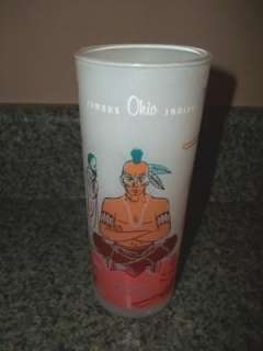 Set of 5 Vintage Famous Ohio Indians Bonded Oil Glass Tumblers Blue 