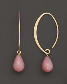 14K Yellow Gold Simple Sweep Earrings with Pink Opal