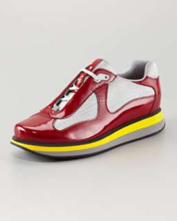 N1QYW Prada Colored Sole Low Top Sneaker, Red