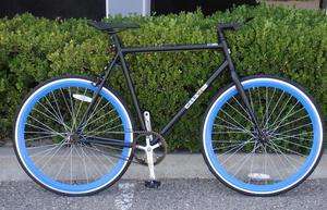 Fixed Gear Bike Fixie Bike Road Bicycle 58cm Black w Deep 43mm Blue 