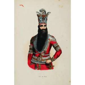 1845 Print Costume Shah Persia Iran Monarch King Crown   Hand Colored 