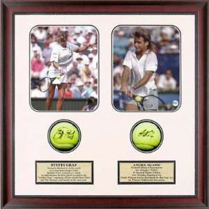Steffi Graf and Andre Agassi Dual Autographed Tennis Ball Shadowbox