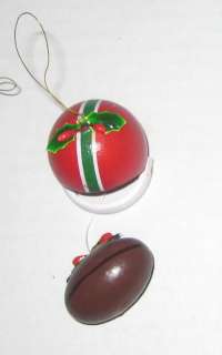 FOOTBALL & HELMET Red Wooden Dangling Christmas Ornament LN  