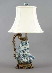 REPRODUCTION BLUE & WHITE FISH LAMP PORCELAIN BRASS  