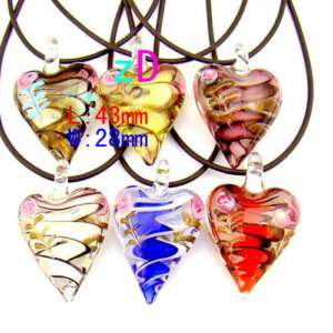   6pcs Mixed heart Love Beads Lampwork Glass Pendant necklace  