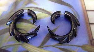 Organic Black Horn Earrings Gauges Sprial  